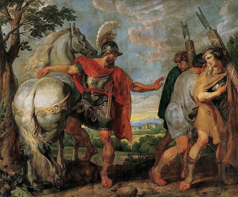 Decius Mus sends his lictors to Titus Manlius.. Peter Paul Rubens