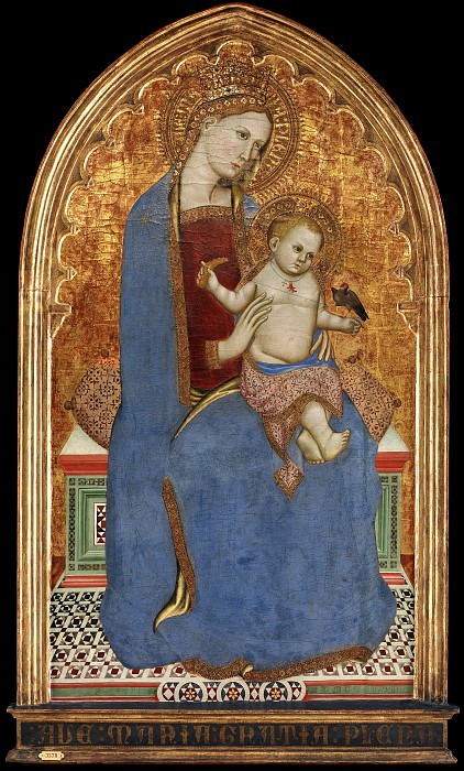 Cecco di Pietro (Active 1370 - before 1403) - Virgin and Child Playing with a Goldfinch and Holding a Sheaf of Mille. Kobenhavn (SMK) National Gallery of Denmark