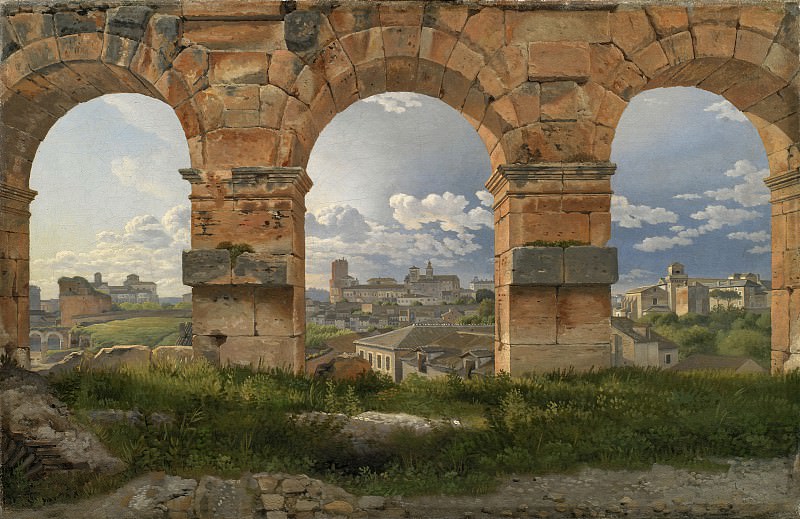 Эккерсберг, Кристоффер Вильхельм (1783-1853) - Вид на Рим сквозь арки третьего яруса Колизея. Копенгаген (SMK) Датская национальная галерея