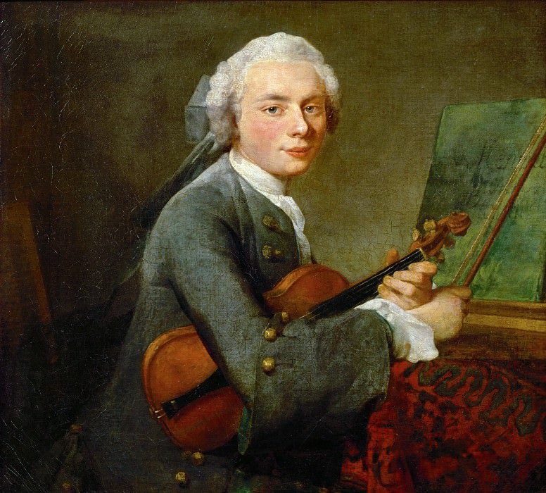 Chardin, Jean-Baptiste Simeon -- Le jeune homme au violon-young man with violin. Charles Theodose Godefroy, elder son of the jeweller Charles Godefroy Oil on canvas, 67, 5 x 74, 5 cm R.F.1706. Part 1 Louvre