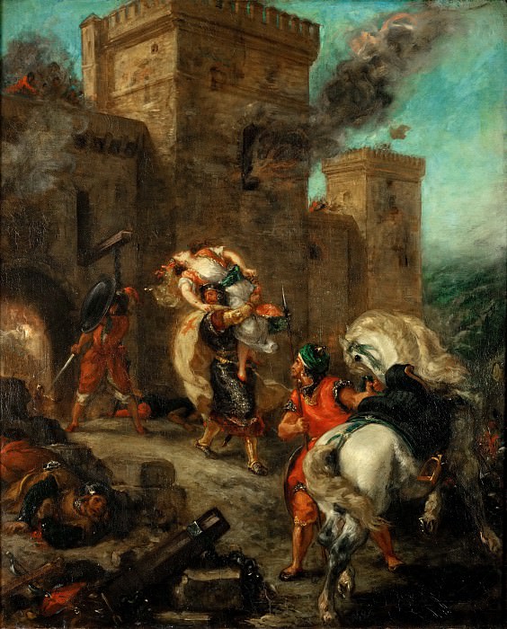 Делакруа, Эжен (1798 Шарантон-Сен-Морис - 1863 Париж) -- Тамплиер похищает Ребекку во время нападения на замок Фрондебёф. часть 1 Лувр