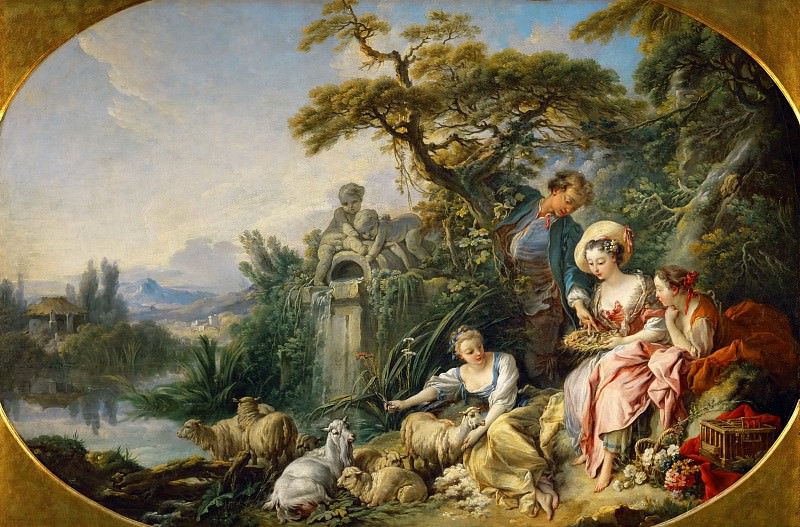 Boucher, Francois -- Les presents du berger, ou le nid. (The shepherd’s presents, also called the nest) From the Collection of Louis XV. Canvas, 98 x 146 cm. Part 1 Louvre