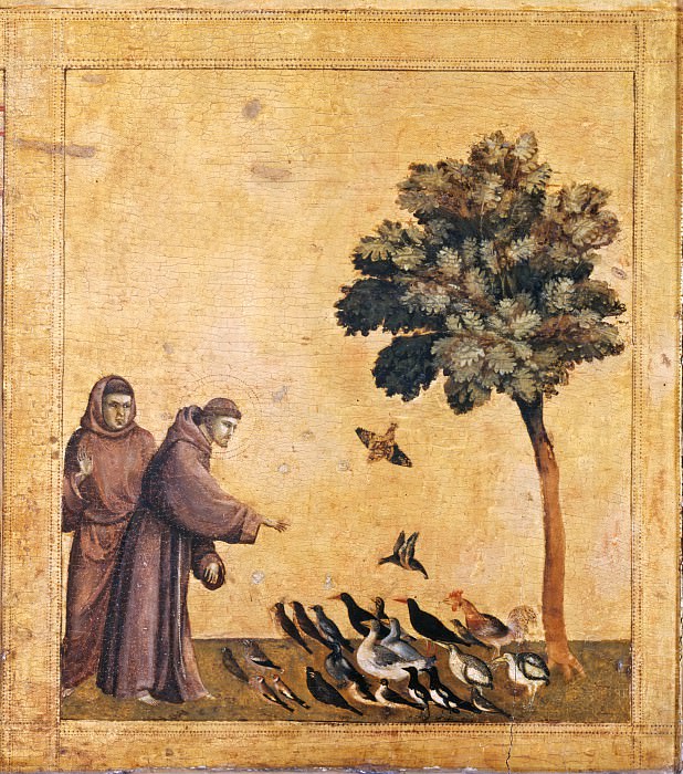 Джотто ди Бондоне (1267 Веспиньяно - 1337 Флоренция) -- Стигматизация святого Франциска, фрагмент пределлы - Проповедь птицам. часть 1 Лувр