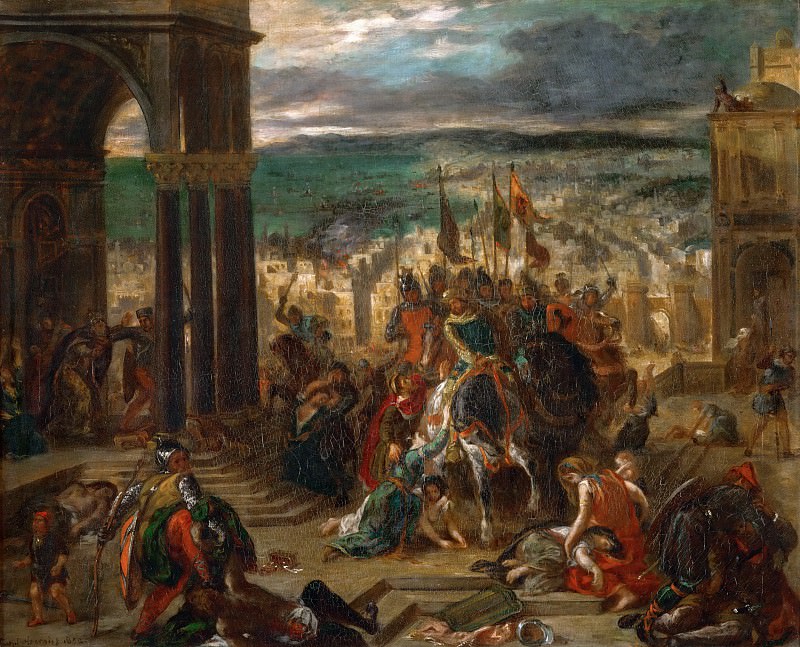 Delacroix, Eugene -- Prise de Constantinople par les Croises, Constantinople taken by the crusaders, April 12, 1204. Canvas, 81, 5 x 105 cm R.F. 1639. Part 1 Louvre