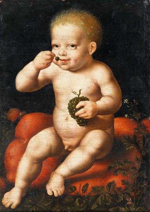 After Joos van Cleve -- Infant Jesus with grapes. Part 1 Louvre