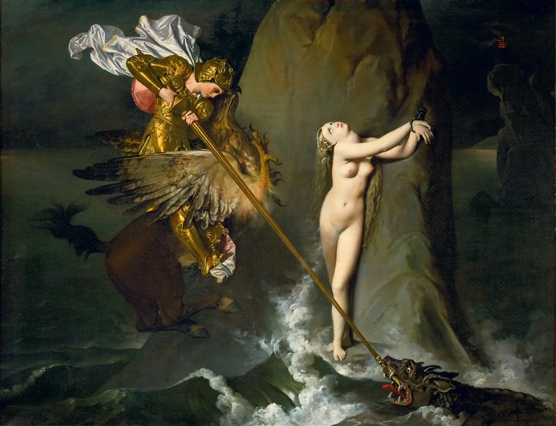 Энгр, Жан-Огюст-Доминик (1780 Монтобан - 1867 Париж) -- Роже, освобождающий Анжелику. Part 1 Louvre