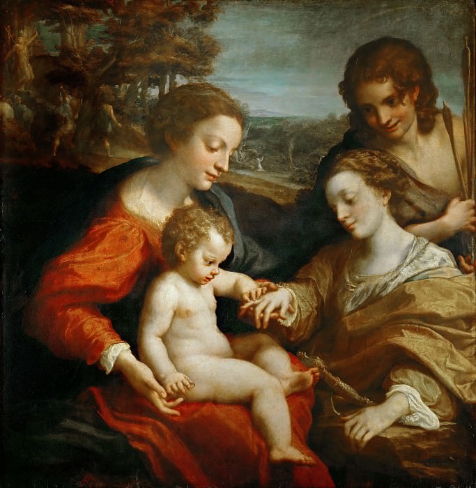Correggio -- Mystic Marriage of Saint Catherine of Alexandria with the Child Jesus, and Saint Sebastian. Part 1 Louvre
