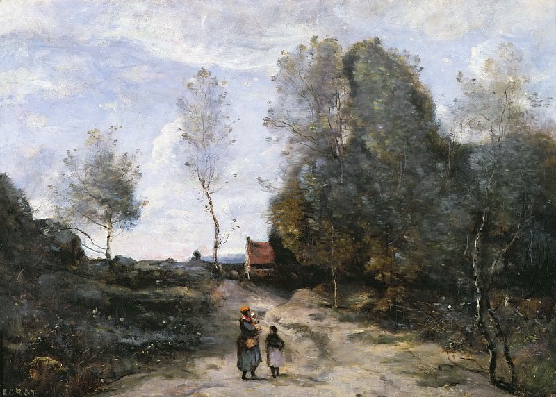 Corot, Jean-Baptiste-Camille (Paris 1796-1875) -- Landscape with road. Part 1 Louvre